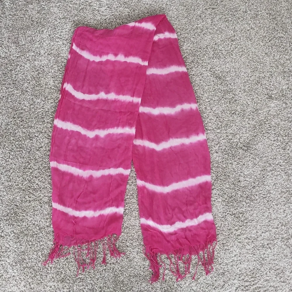 Pink and White Striped Scarf